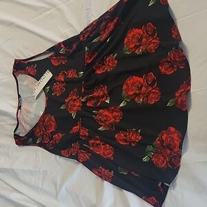 NWT Bloomchic Roses Print Elastic Waist Gathered Tank Top 1X